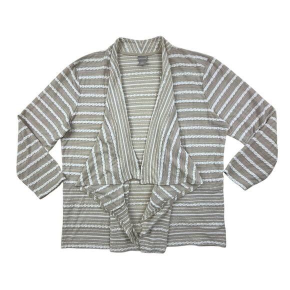 Chicos Cardigan Womens XL Ivory Beige White Striped Long Sleeve Open Drape Front - Picture 3 of 11